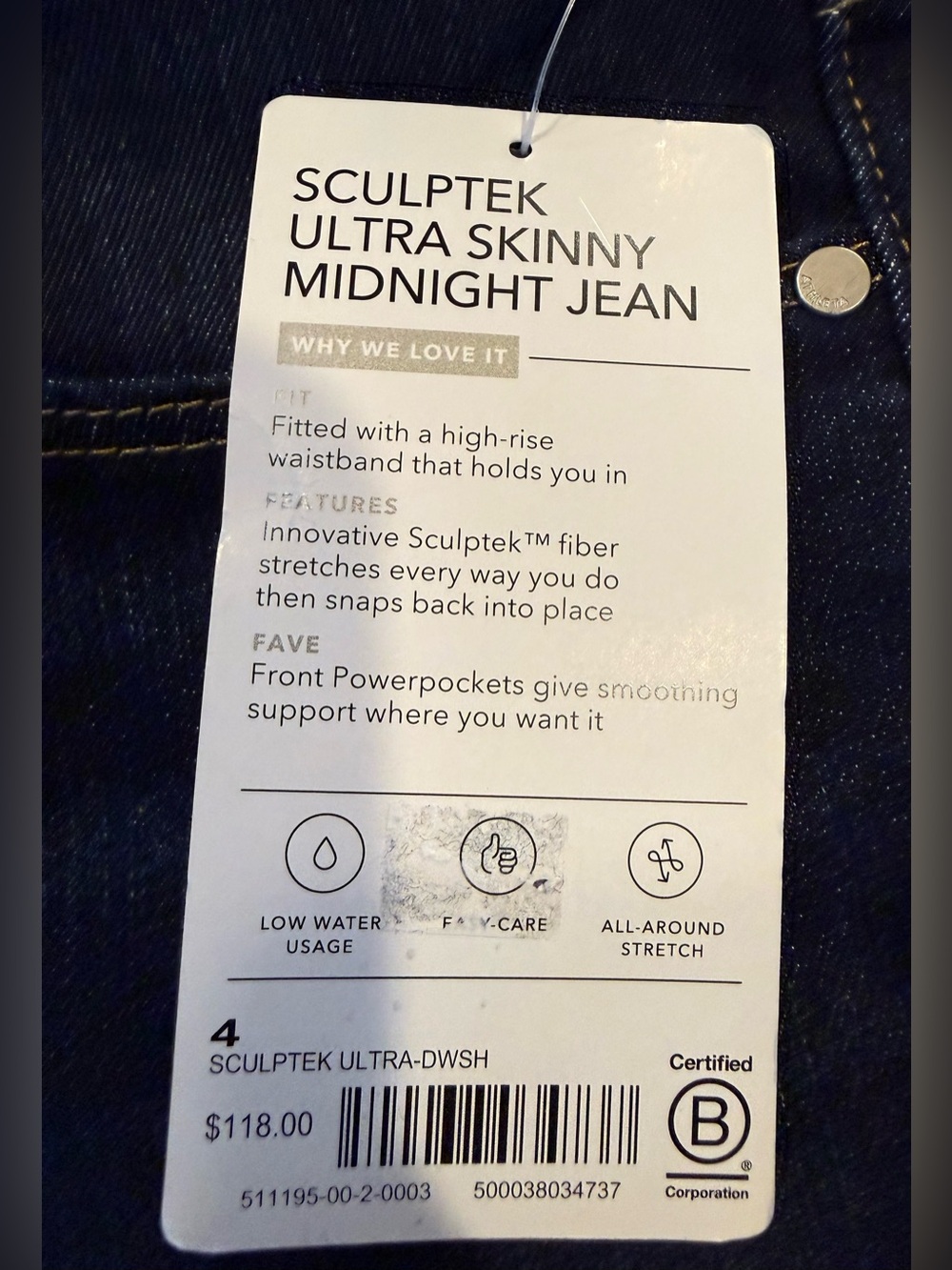 NWT Athleta Sculptek Ultra Skinny Jeans Size 4 Midnight Wash Stretch Denim - Picture 3 of 12